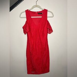 Women’s Guess Red Sheath Lace Off The Shoulder Mini Above The Knee Dress Size 4